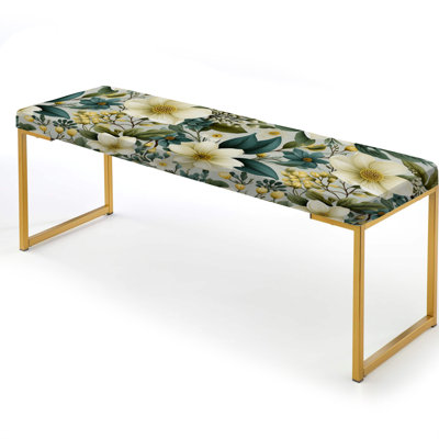 Botanical Bliss Boho Peonies Pattern I - Floral Upholstered Gold Bench