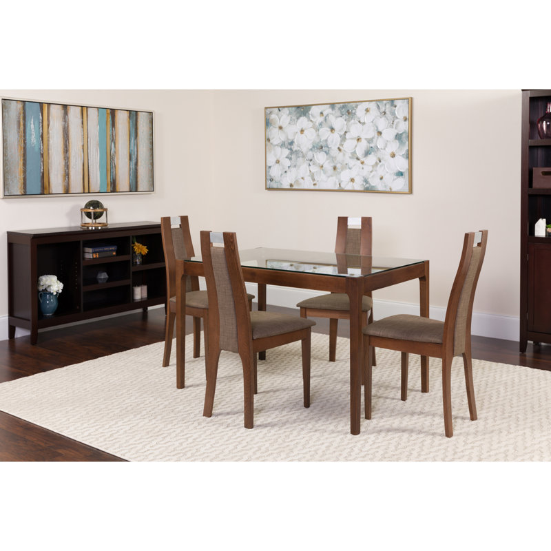 Glass Top Four Leg Dining Set, Walnut