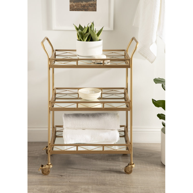 Aloria Metal Bar Cart, Matte Gold