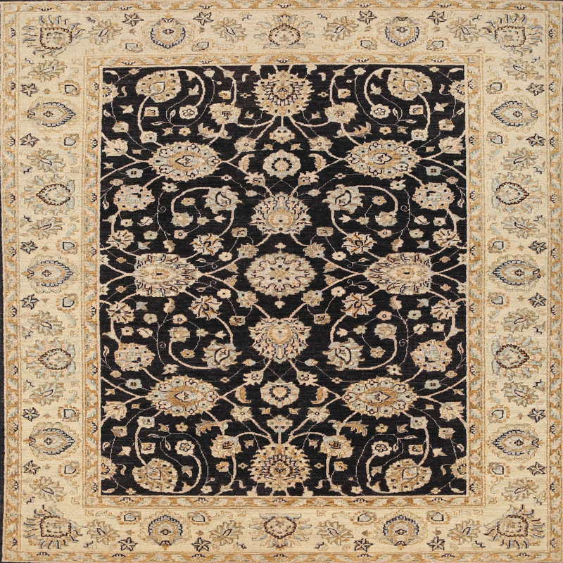Tapis noir/beige traditionnel Zaphod, Carré 3 pi