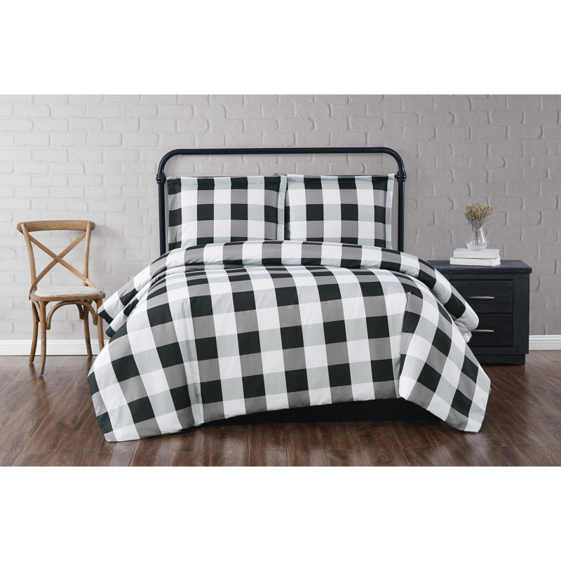 Buffalo Microfiber Farmhouse / Country Set, Black Checkered, Twin Comforter XL + 1 Sham
