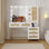 Bureau de coiffeuse moderne avec miroir lumineux - 5 tiroirs, 7 tablettes, prises de courant et USB, éclairage réglable - coiffeuse de chambre à coucher, blanc et or - rotin jaune