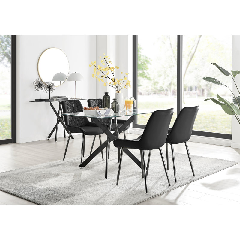 4 - Person Glass Top Pedestal Dining Set, Black/Black
