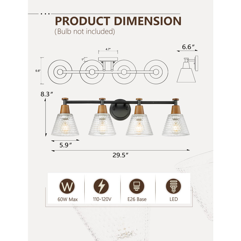 Batheaston 4 - Light Dimmable Vanity Light, Black/Vintage