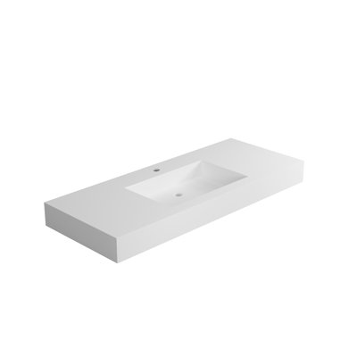 Solid Surface Stone Resin Bathroom Vanity Sink - Matte White, 45.88 In Depth, 19.1 Width, 4.37 Height, 54.43 Lb Balanced Footprint, Surface, Wall Or Countertop Setup, Clean Design, Comfortable Basin
