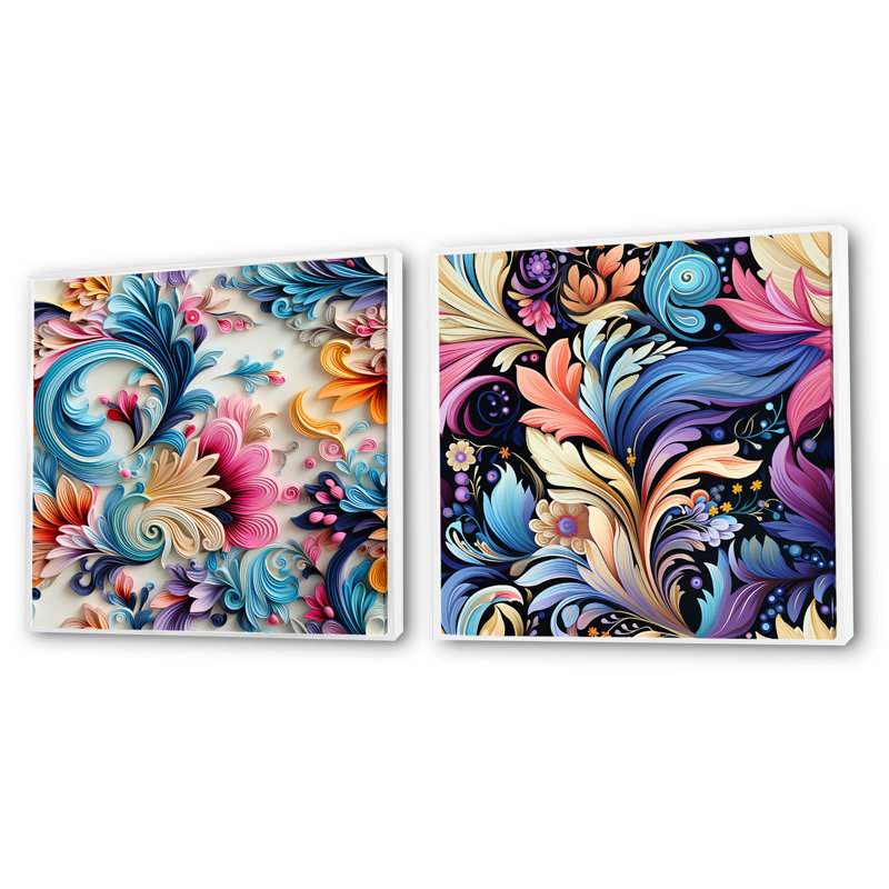Froehlich - Ensemble de 2 collages carrés botaniques abstraits, Cadre flottant blanc, H 16 po x l 33 po