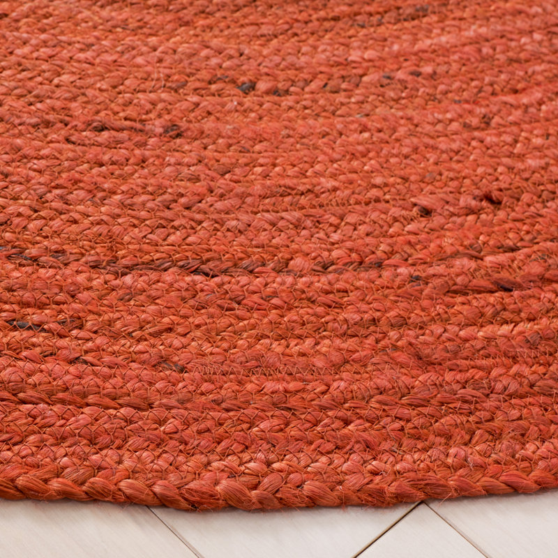 Handmade Round Red Jute Non-slip Area Rug, 3' Diameter