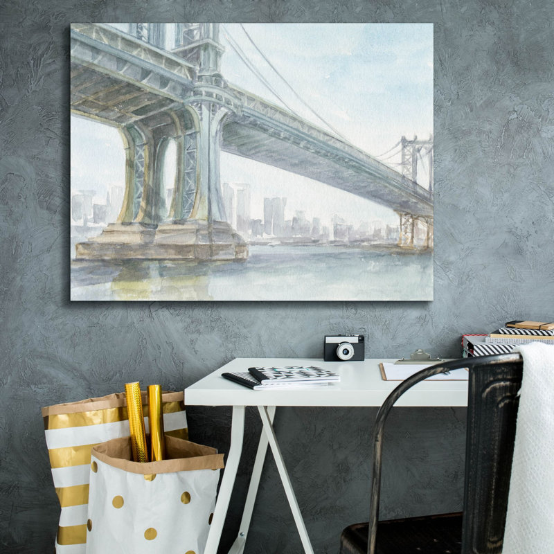 «Iconic Watercolor Bridge 4» par Ethan Harper, art mural sur toile, H 26 po x l 34 po