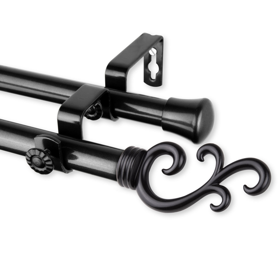 Verlyn Steel Rod/Resin Finials Adjustable Double Curtain Rod Fleur De Lis Living 