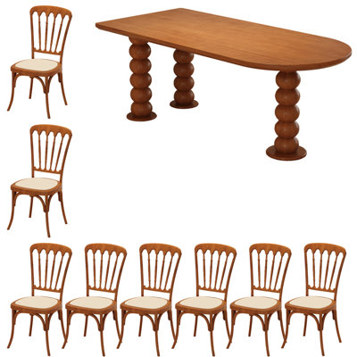 French vintage style solid wood dining table set