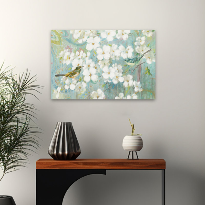 Art animalier et oiseau, rêve de printemps II, bleu sarcelle, H 16 po x l 24 po