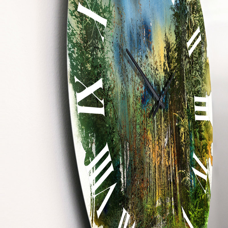 Paysage de forêt vert profond - horloge murale traditionnelle, Grand