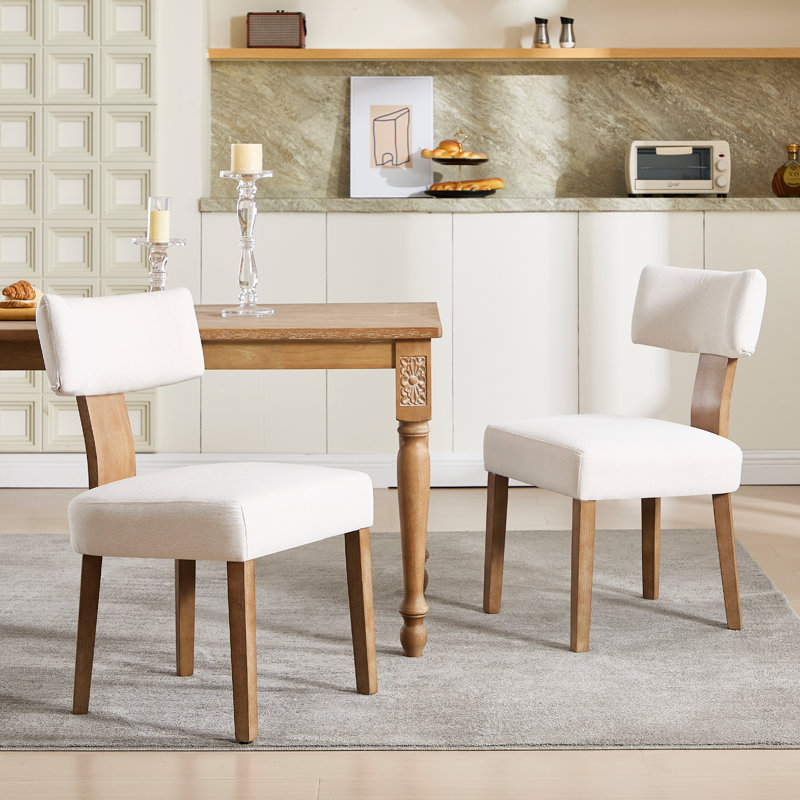 Linen Upholstered Dining Chairs With Wooden Frame For Dining Room , Beige