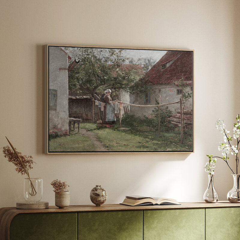 Paysage rétro - CCCLXII, Toile avec cadre flottant noir, H 25 po x l 37 po x P 1,5 po