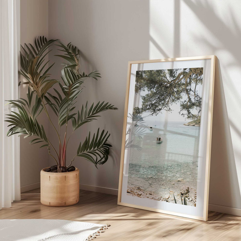 Imprimé Peaceful Ocean Cove, H 11 po x l 9 po x P 1,25 po, Érable brut encadré