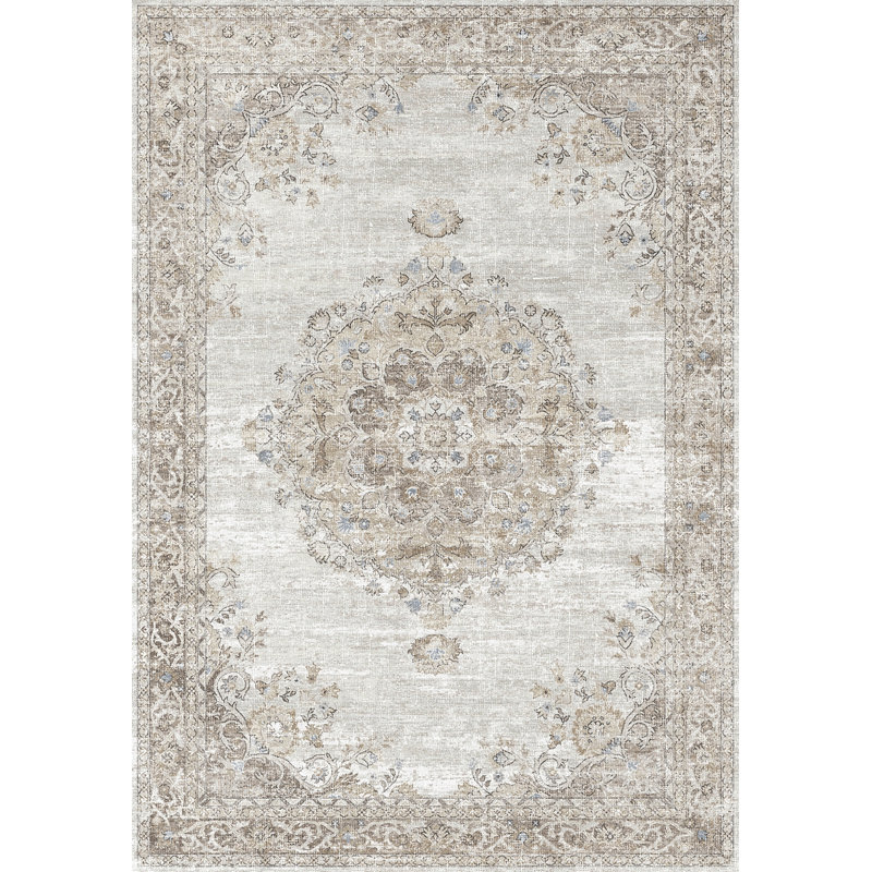 Oriental Vintage Look Machine Woven Polyester Indoor Area Rug in Tan, Ivory, Beige, Gray, 7'10"x10'6"