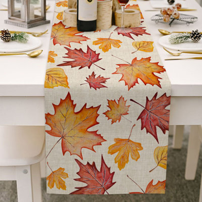 13x70in Autumn Color Dinning Table Runner, Rustic Orange Pumpkin Maple Cotton&Linen Dressing Towel, Halloween Thanksgiving Harvest Table Runners, C