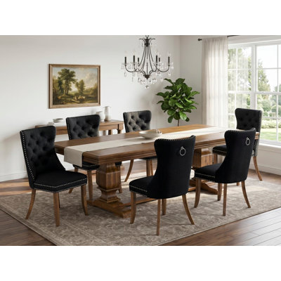 L'ensemble de salle à manger 7 pièces contient une table de cuisine rectangulaire et 6 chaises modernes en polyester bourgogne, noyer antique