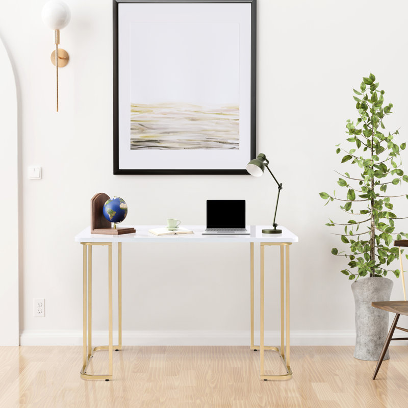 Ample Workespace blanc et or, bureau rectangulaire, fabrication en métal, bureau d'étude fiable - Maximisez votre potentiel scolaire