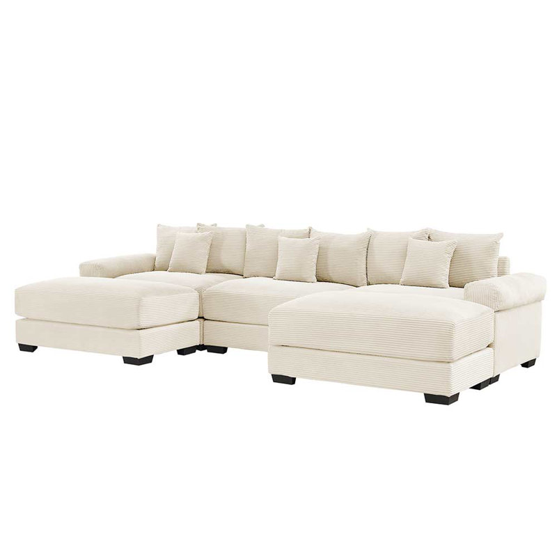 Canapé à 3 places avec accoudoirs larges et accoudoirs profonds, 3, H 34,2 po x l 129,9 po x P 33,8 po, Crème