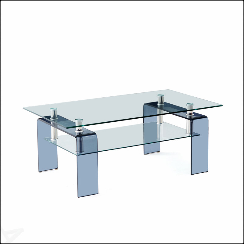 Table basse moderne en verre trempé avec rangement à 2 niveaux, élégante et fonctionnelle pour les salons, pieds de fumée