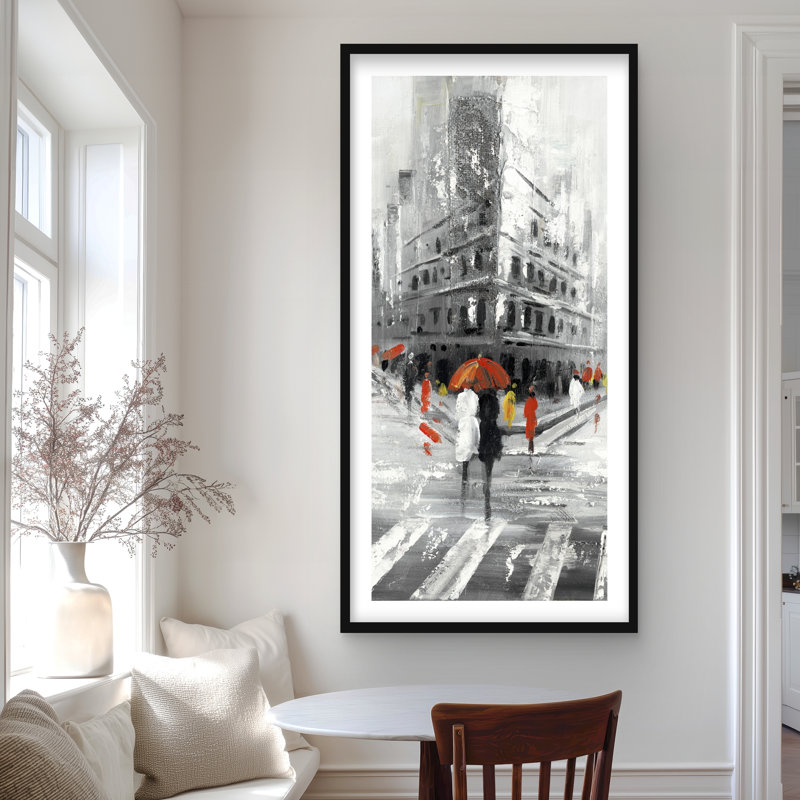 Impression de bâtiment Greyish Flatiron | Cadre encadré, H 48 po x l 24 po, Noir