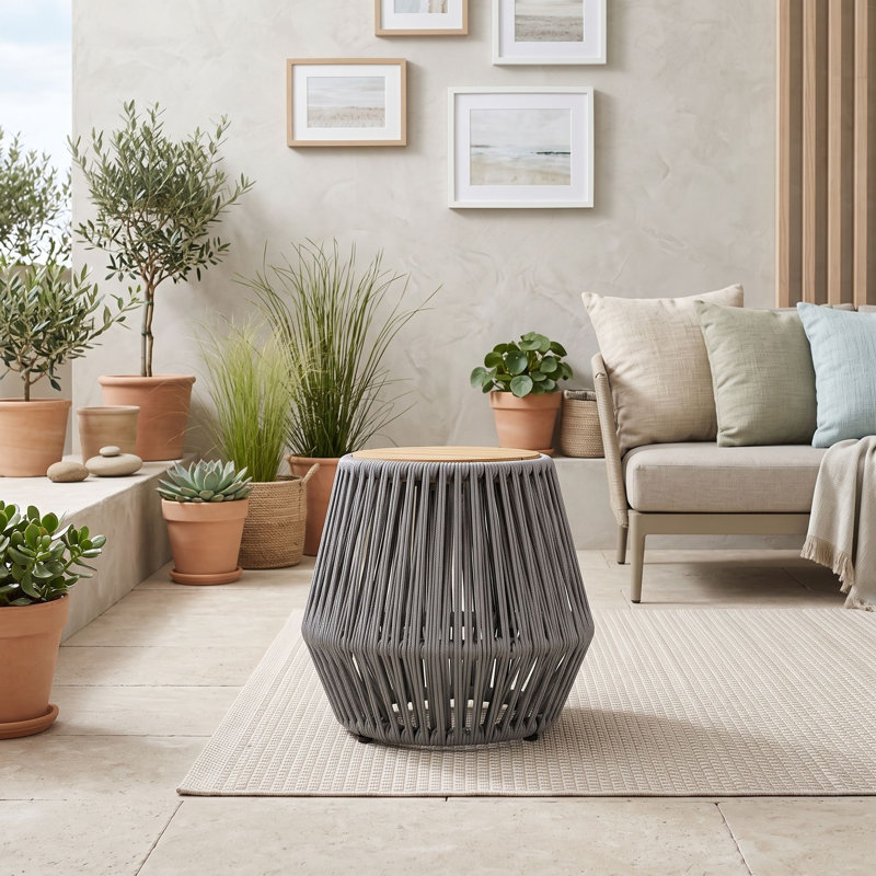 Table d'appoint de patio avec base en corde