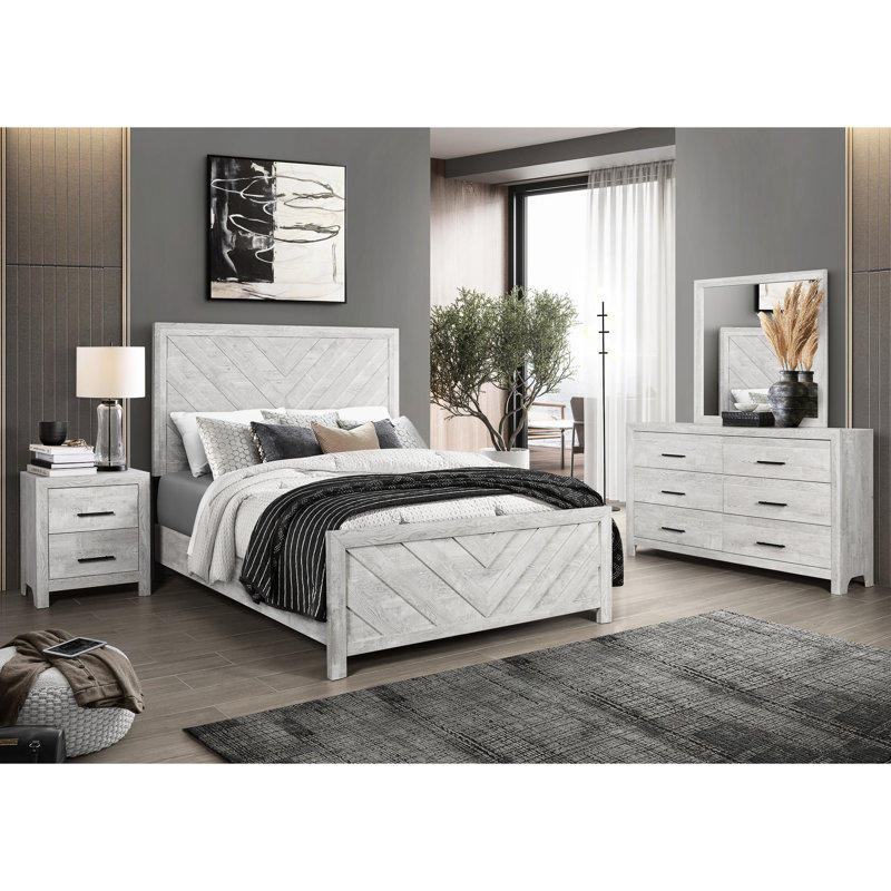 Lit simple en bois gris, moderne et confortable