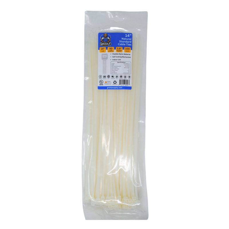 14" 50lb Standard Cable Tie 100/bag, Natural