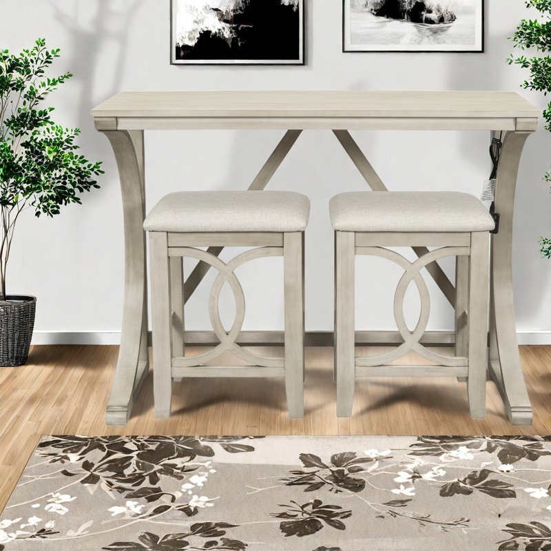 Ensemble de table de salle à manger 3 pièces Farmhouse avec USB, compact et rustique