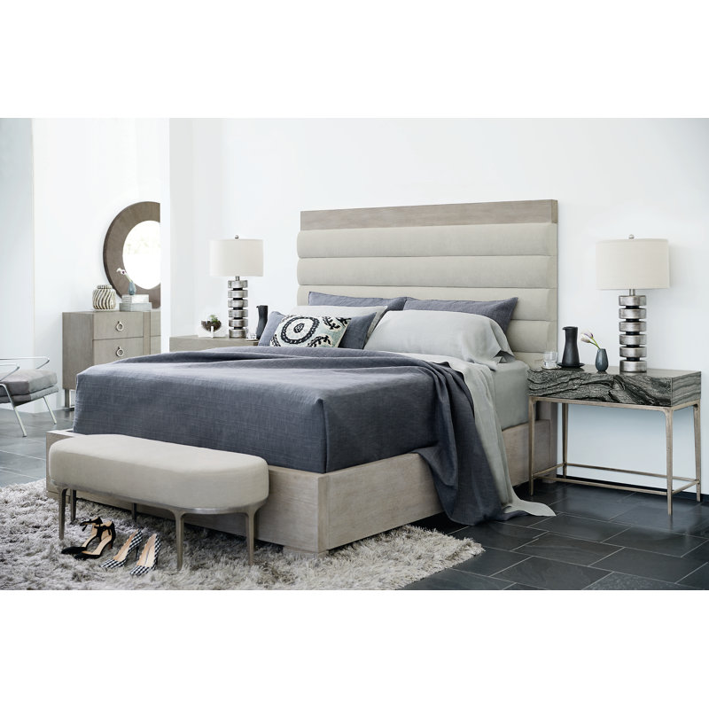 Transitional Beige Upholstered Storage Bench with Textured Graphite Frame
