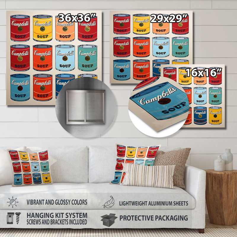 Pop Art Soup Collage II - Milk Metal Wall Art, 16" H x 16" W