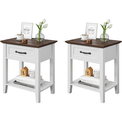 1Pcs End Table With Drawer, 2 Tiers