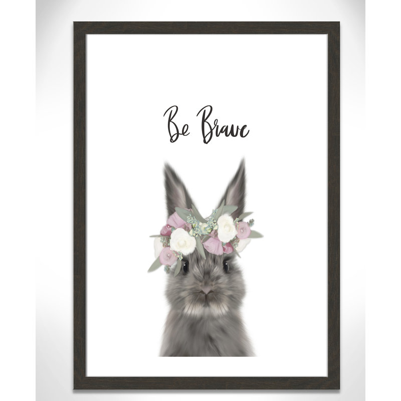 Le lapin est courage, H 36,5 po x l 26,5 po x P 0,63 po, Cadre plat à grain de bois noir