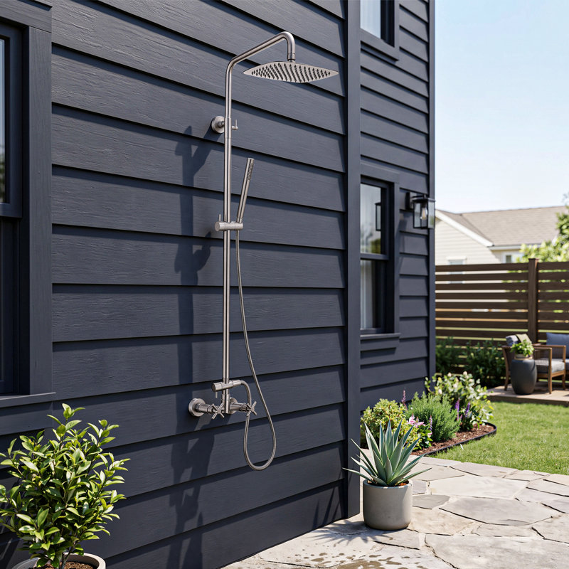 Ensemble de douche d'extérieur en acier inoxydable 316 avec pomme de douche à main, fixation murale
