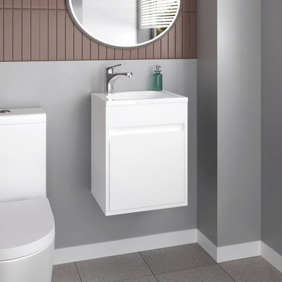 Furman Wide Floating Bathroom Vanity, Resin Sink Compact Wall-Mounted Design With One Door Cabinet