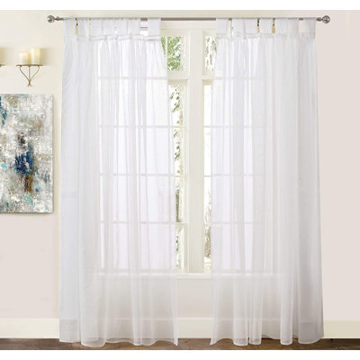 Burchinal Ruffle Sheer Curtains 2 Panels Tab Top Ruffle White Semi Sheer Curtains for Living Room Bedroom Nursery  Vintage Farmhouse Drapes Privacy Added with Light Filtering