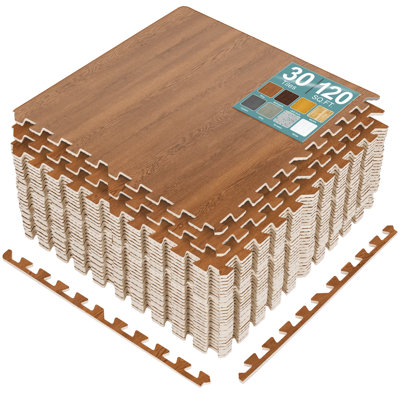  Sorbus Waterproof Wood Grain Foam Floor Tiles, 30 Tiles, 120 Sq Ft, Interlocking, Pecan