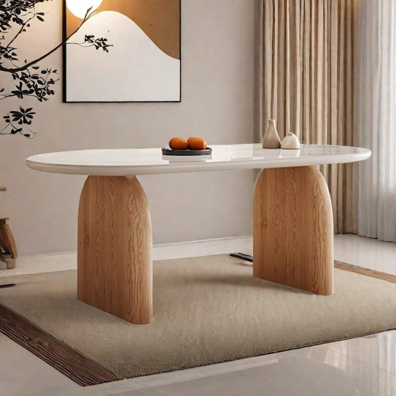 Simple and modern dining table with rock slab., 29.52"H x 70.86"L x 31.49"W