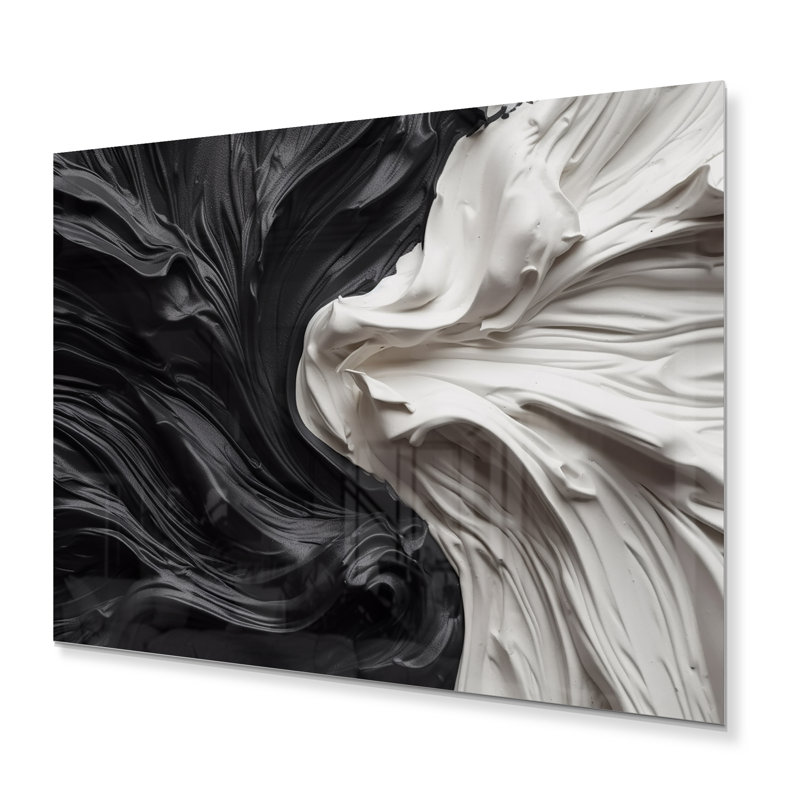 Noir et blanc marbré Dreamscape V - décoration murale géométrique moderne en métal, H 12 po x l 20 po