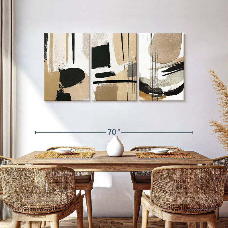 Avery Beige Modern Abstract Triptych, 30" H x 62" W