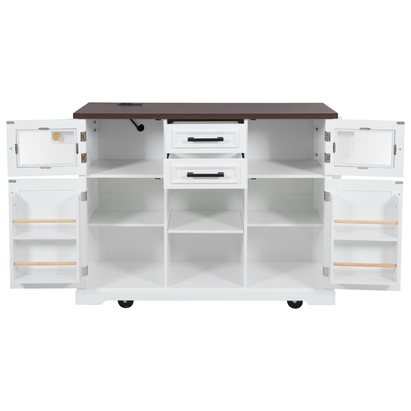 54.9" Kitchen Island With Drop Leaf, White