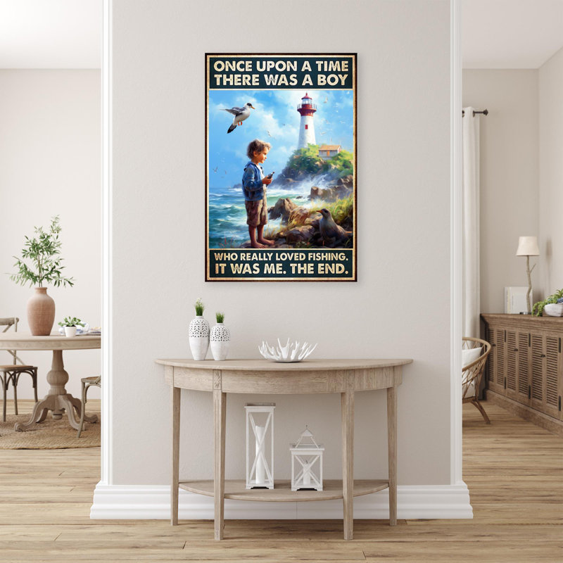 Jasilyn A Boy Lived Fishing - 1 pièce, reproduction d'art graphique sur toile tendue, H 14 po x l 11 po x P 1,25 po
