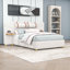 Lit plateforme tapissier Abeal avec prises intégrées, ports USB, coussins de tête de lit et tablettes de chevet-221658332-221658305