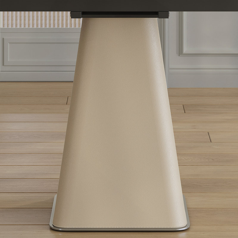 Table de salle à manger rétractable à dalle de roche pliante, table carrée extensible moderne avec base en acier inoxydable revêtue de cuir, table de cuisine à double usage pour les petits appartements