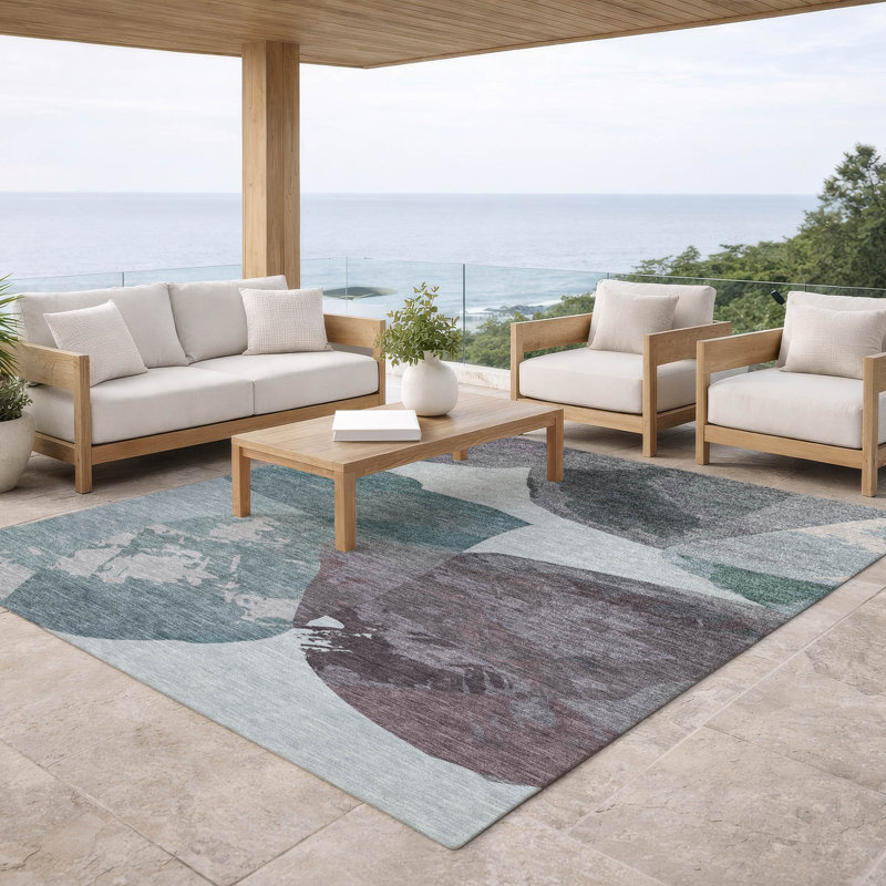 Tapis moderne lavable à la machine intérieur / extérieur ACN2901, Teal, 10' x 14'