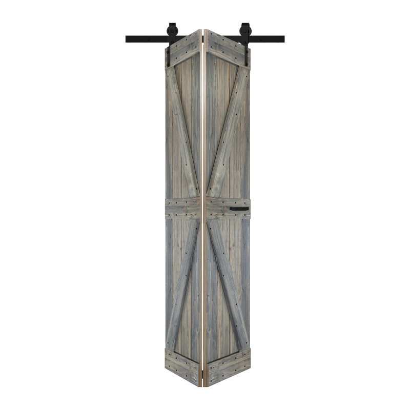 Aged Barrel Solid Spruce Wood Bi-Fold Barn Door with Hardware