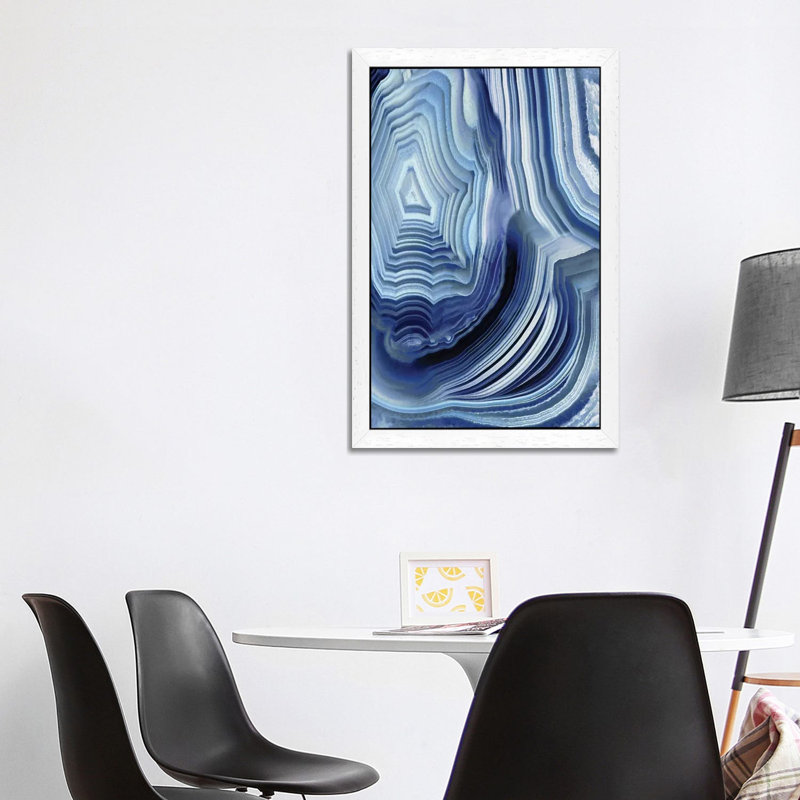 Agate Indigo I by Danielle Carson - Floater Frame Painting on Canvas, White, 152.5 cm H x 101.5 cm W