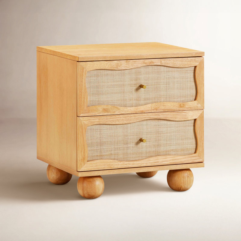 Tourmaline Wood & Rattan Wavy Nightstand, Natural