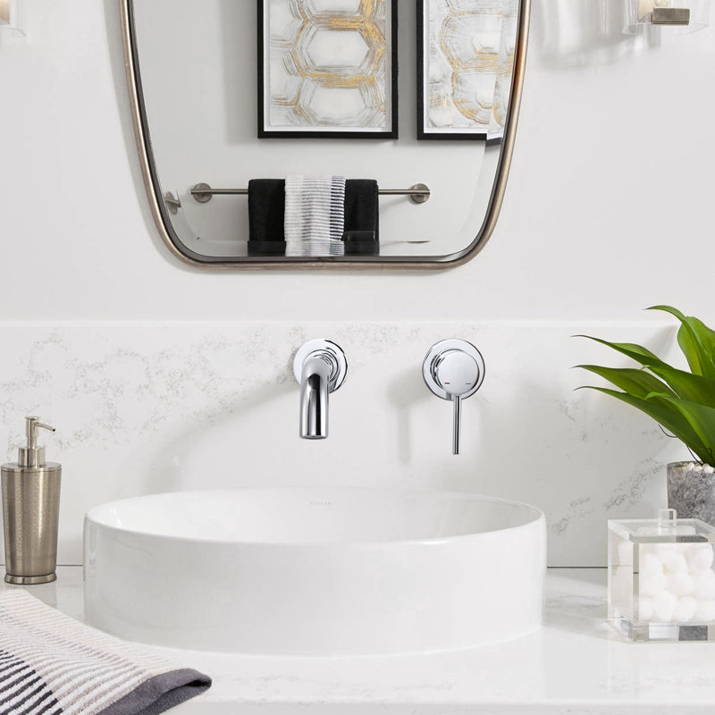 Chrome Wall Mount Single Handle Bathroom Faucet with Swivel Spout